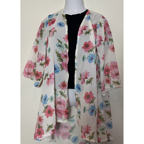 New Pink Milly Floral Duster Open Front Floral 3/4 Sleeve Cover Up Swimwear M - Picture 14 of 14